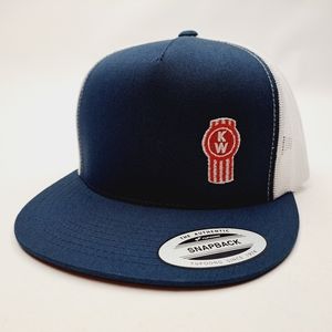 Kenworth Flat Bill Trucker Mesh Snapback Hat Cap Embroidered Blue & white